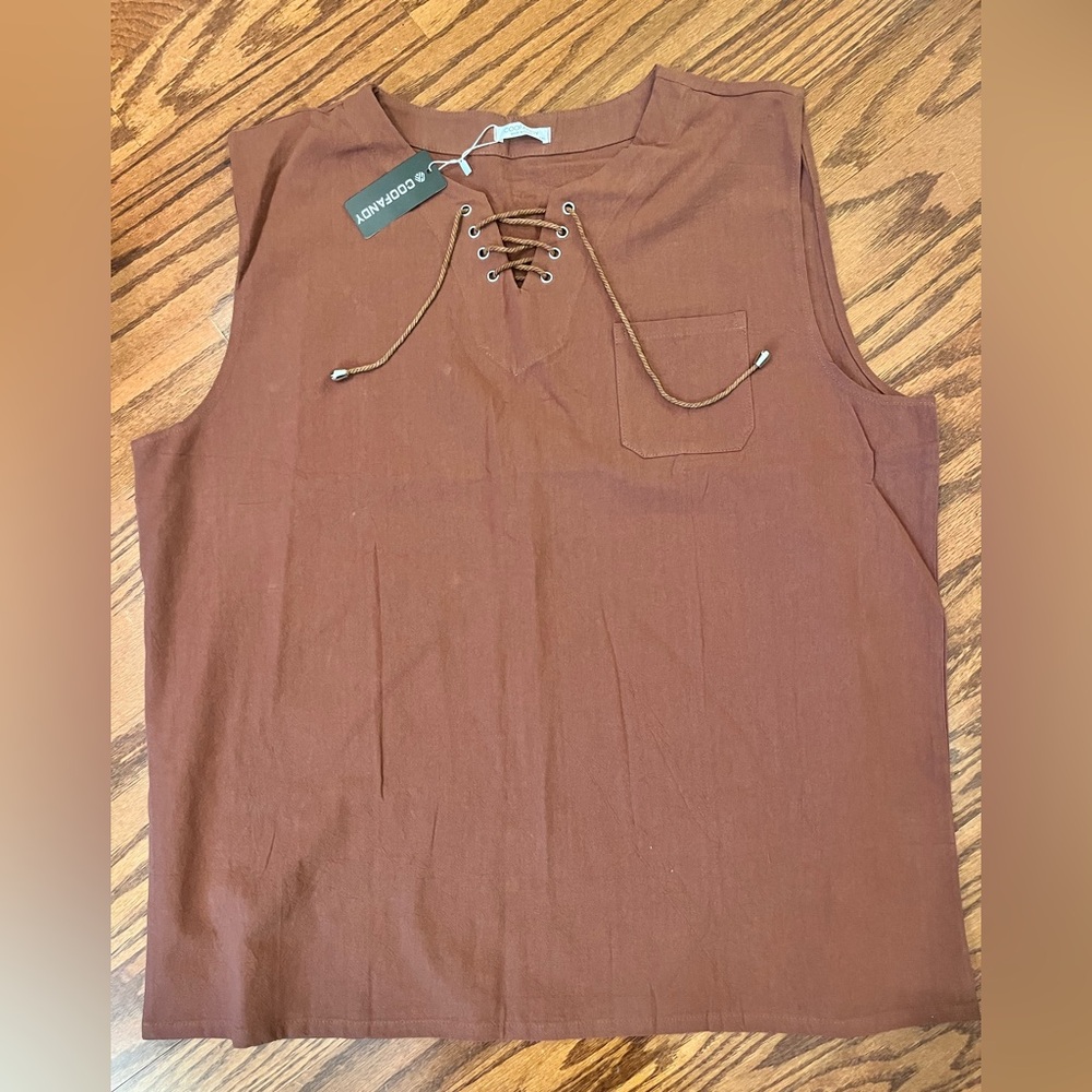 Coofandy Women’s Brown and Sleeveless Tie Front Tunic Top Size XXL